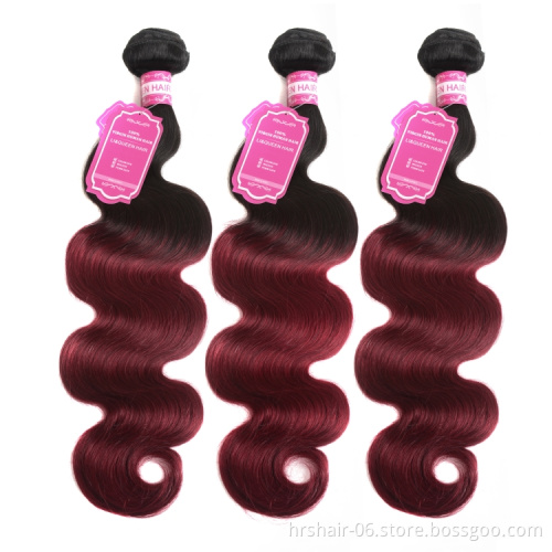 Wholesale 100% Unprocessed Brazilian Human Hair Weaves Body Wave Extension 9A Ombre Hair Bundles 1B/Burg Color hair weft